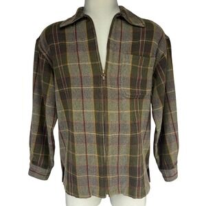 Vintage TRISTAN & ISEUT Wool‎ Blend Plaid Green Brown Unisex Zip Shacket Shirt S
